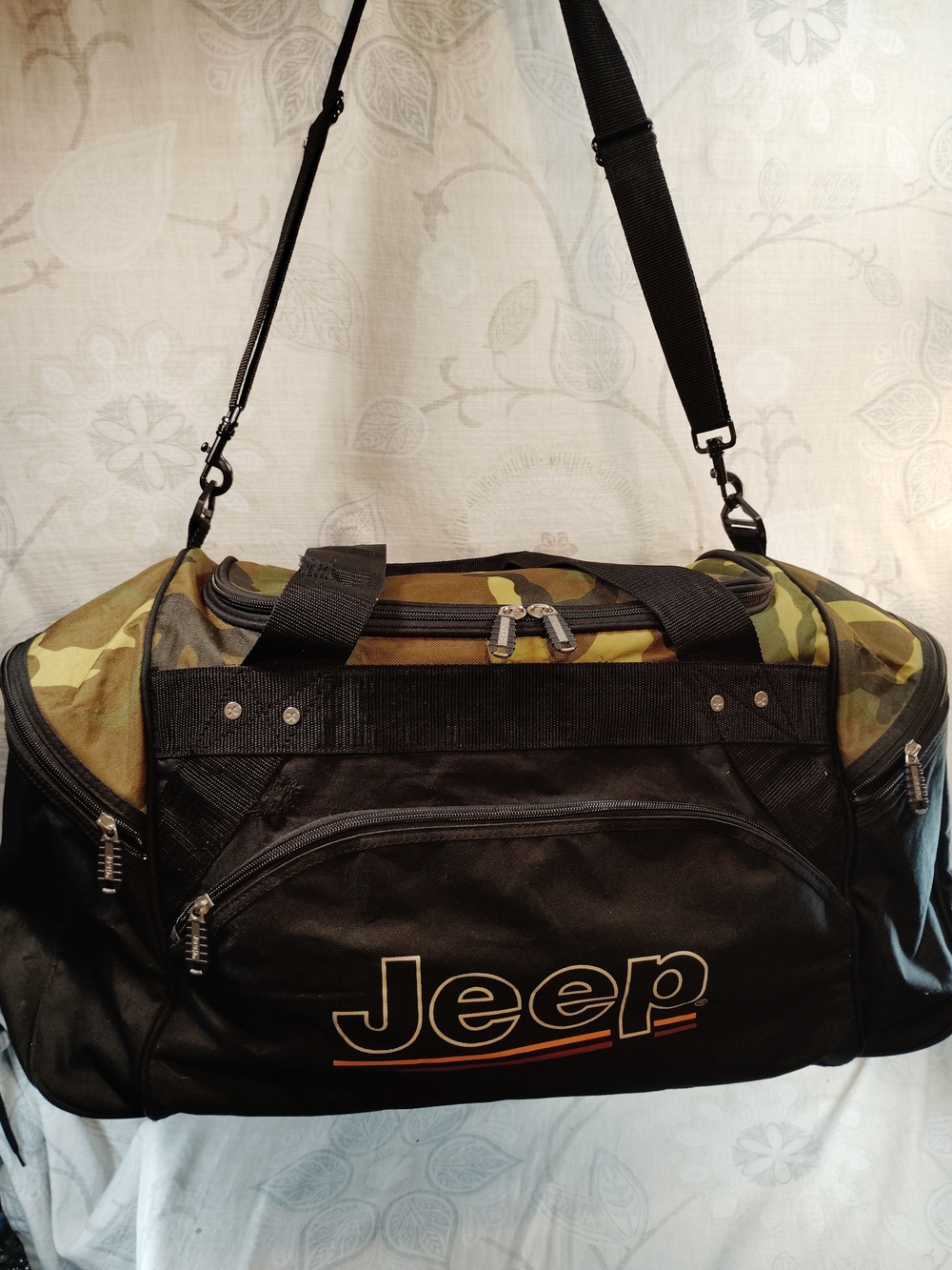 Jeep Black and Camouflage Duffel Bag